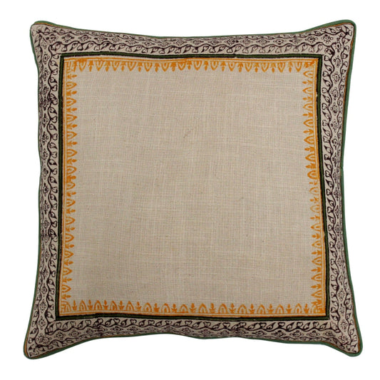 Organic Designs in Printed Cotton Cushion Cover Beige Color 1 Piece (16" X 16") - Elysian Home Decor