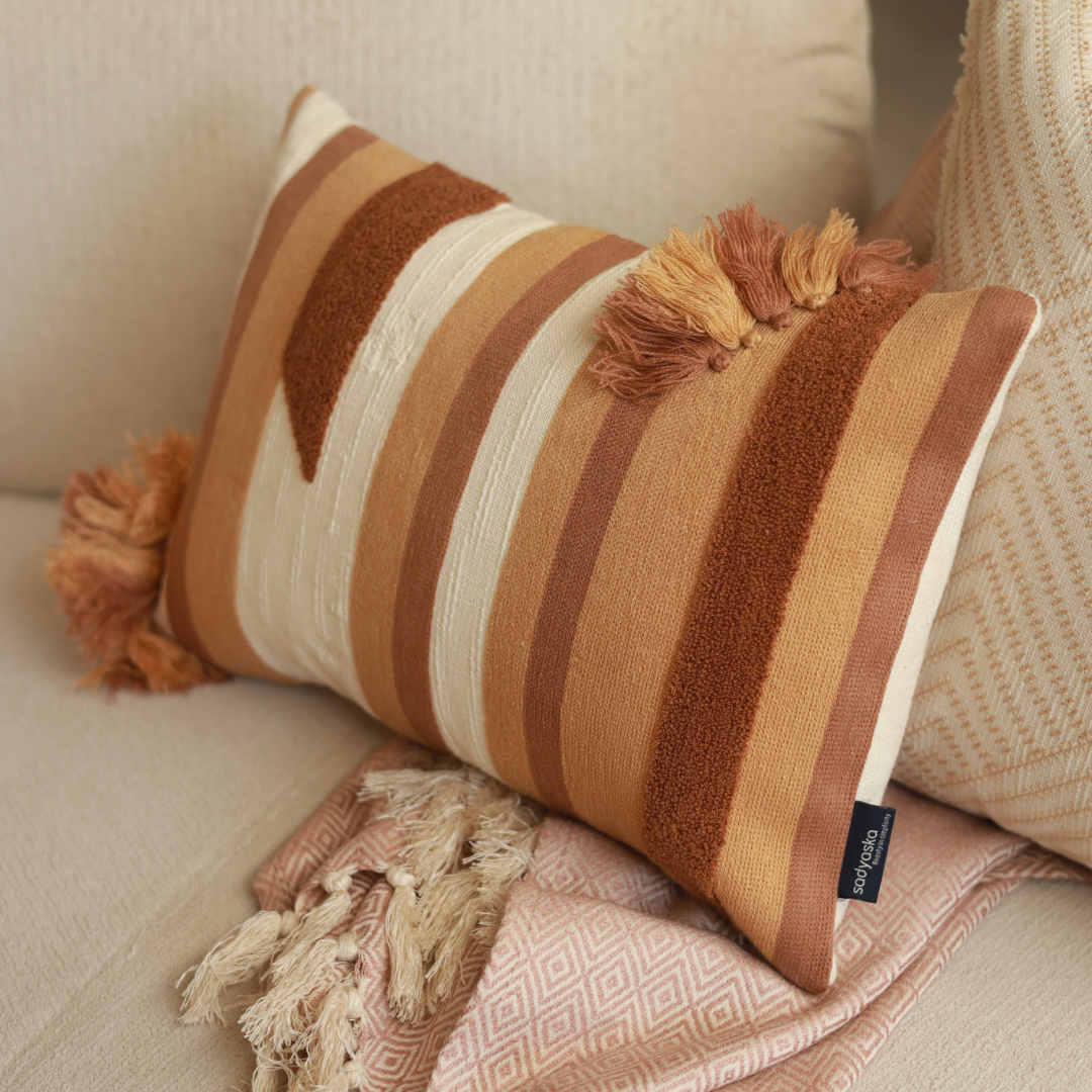 Vista Cotton Embroidered Beige Cushion Cover 12" X 18" - Elysian Home Decor