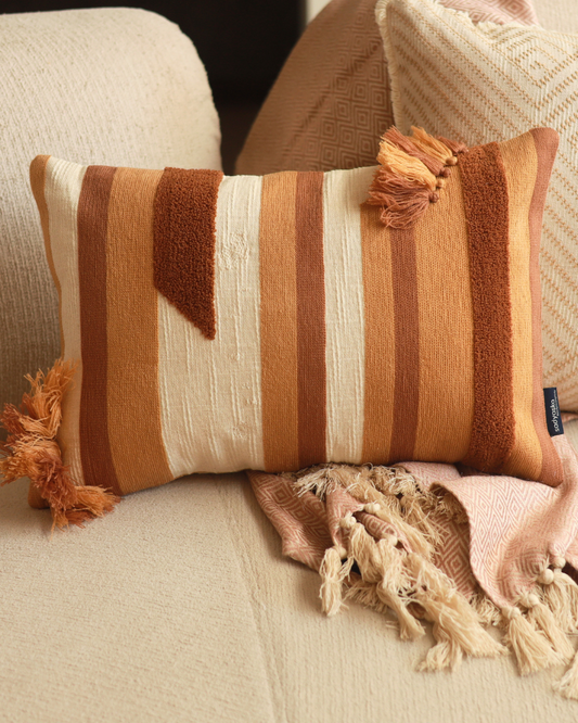Vista Cotton Embroidered Beige Cushion Cover 12" X 18" - Elysian Home Decor