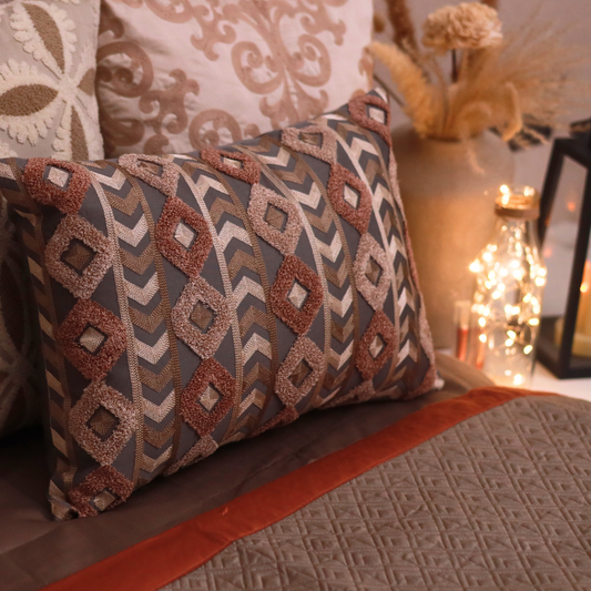 Avant Garde Cotton Embroidered Grey Cushion Cover 12" X 18" - Elysian Home Decor