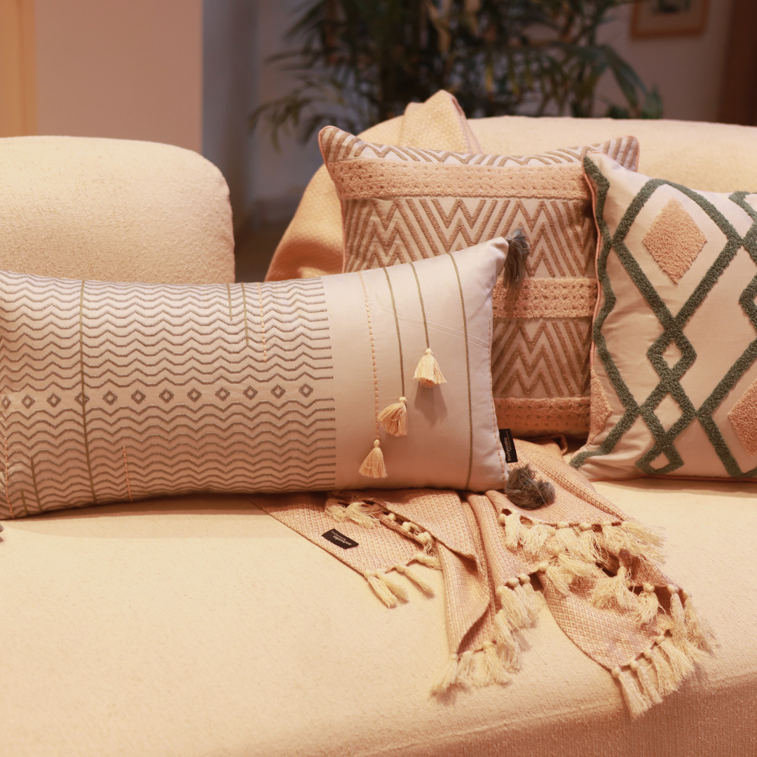 Bohochic Cotton Embroidered Grey Cushion Cover 12" X 24" - Elysian Home Decor