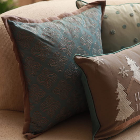 Lantern Cotton Embroidered Teal Cushion Cover 16" X 16" - Elysian Home Decor