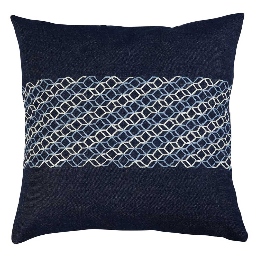 Cuba Stylish Denim Embroidered Cushion Cover 3D Look Sofa Chair Patio Outdoor Indigo Blue Denim Pillow Cushion Case 16" X 16"
