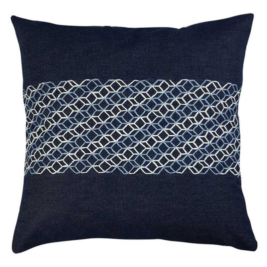 Cuba Stylish Denim Embroidered Cushion Cover 3D Look Sofa Chair Patio Outdoor Indigo Blue Denim Pillow Cushion Case 16" X 16"