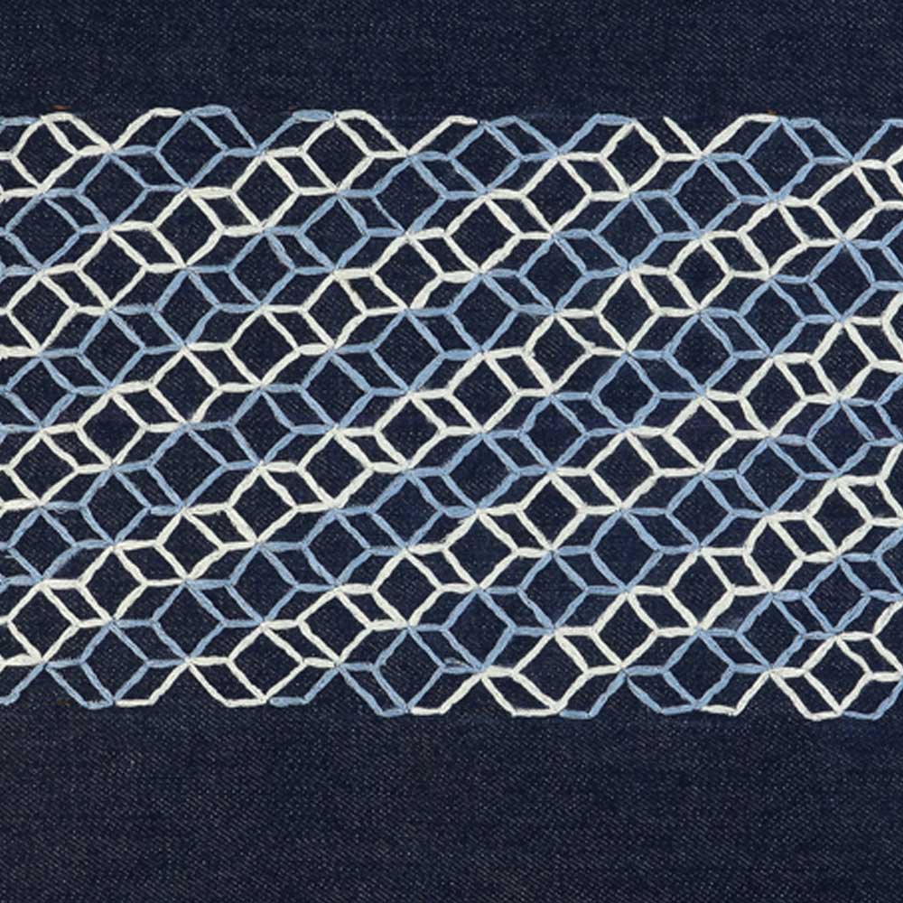 Cuba Stylish Denim Embroidered Cushion Cover 3D Look Sofa Chair Patio Outdoor Indigo Blue Denim Pillow Cushion Case 16" X 16"