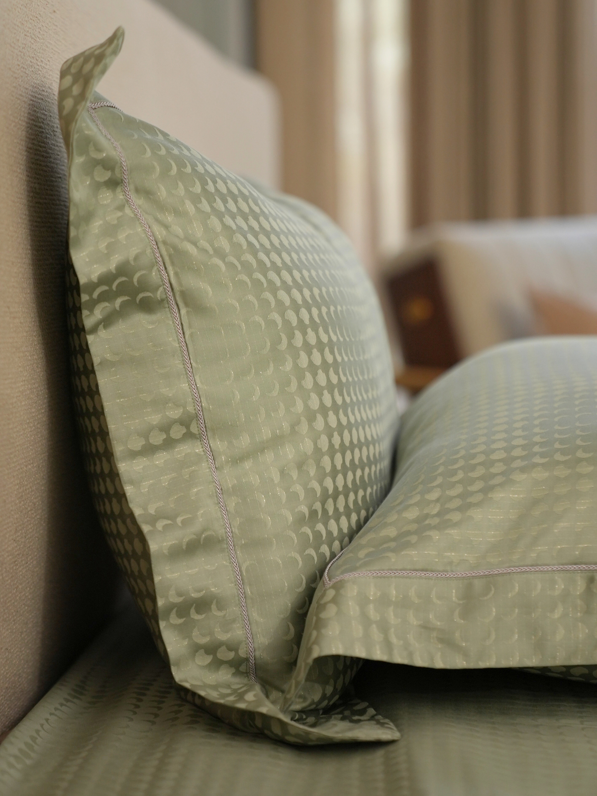 Minted Sage Premium Tencel Jacquard Bedsheet Set with Lace - Elysian Home Decor