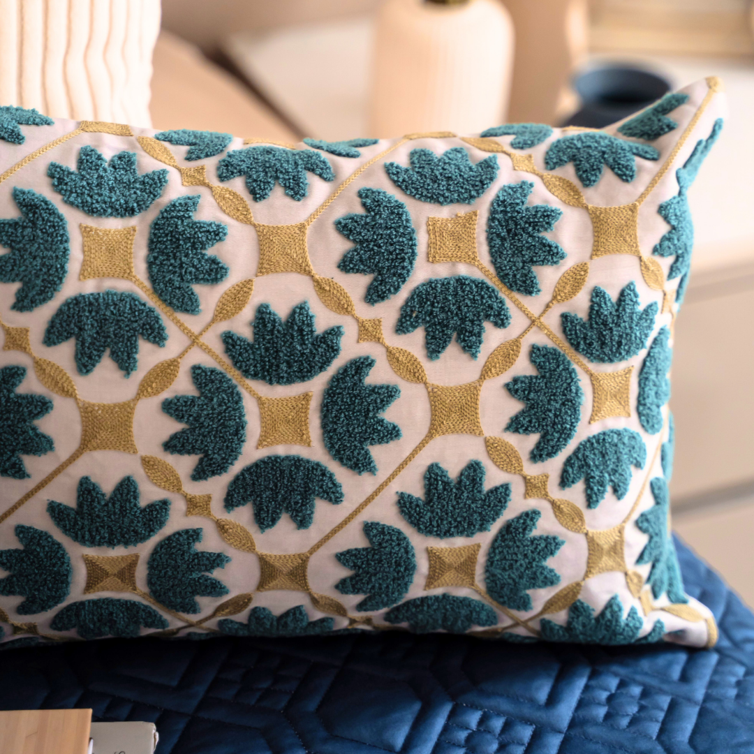 Mariana Pearl Grey Cotton Embroidered Cushion Cover (Size : 12"X18") - Elysian Home Decor