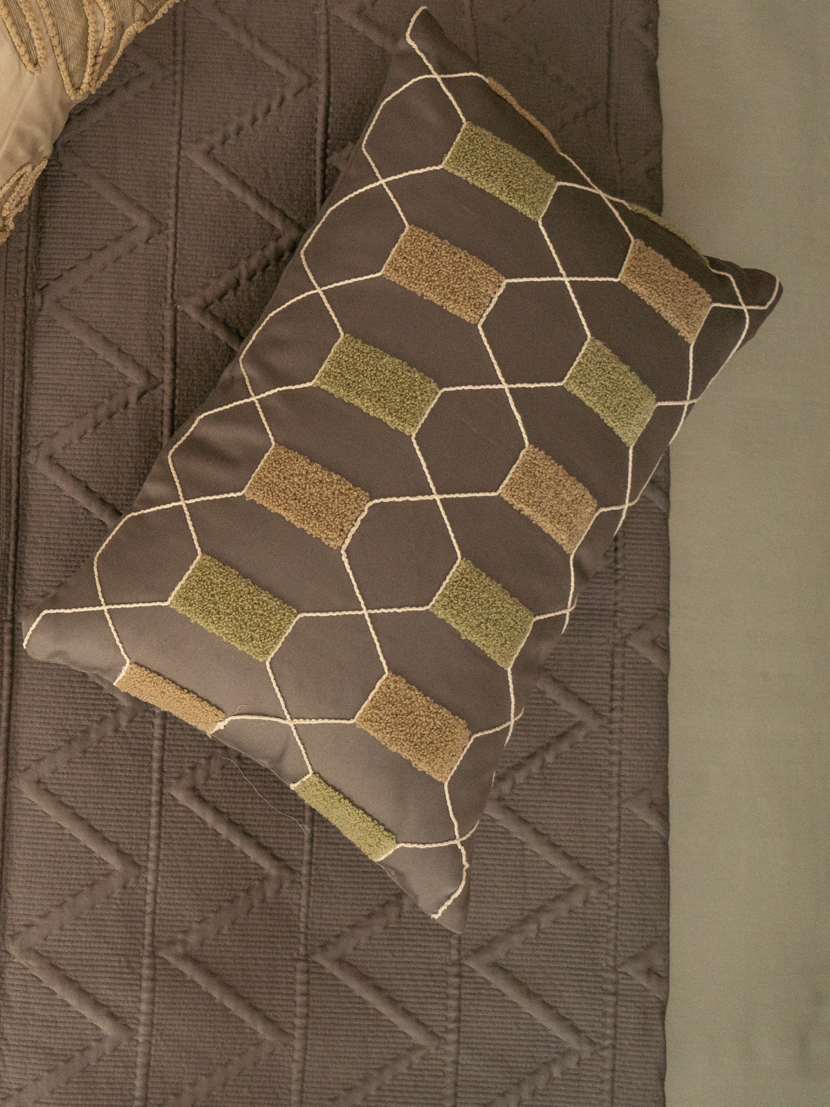 Polygonal Paradise Cotton Embroidered Elephant Grey Cushion Cover 12" X 18" - Elysian Home Decor