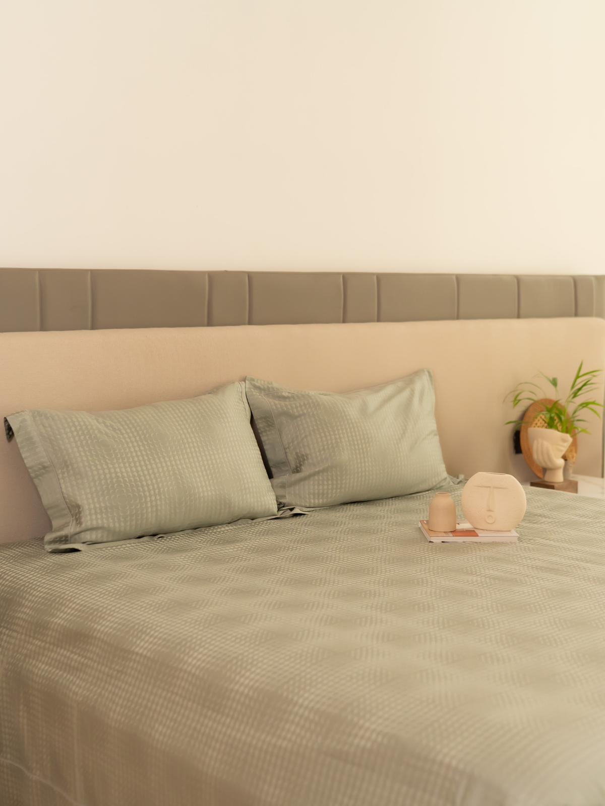 Minted Sage Premium Tencel Jacquard Bedsheet Set with Lace
