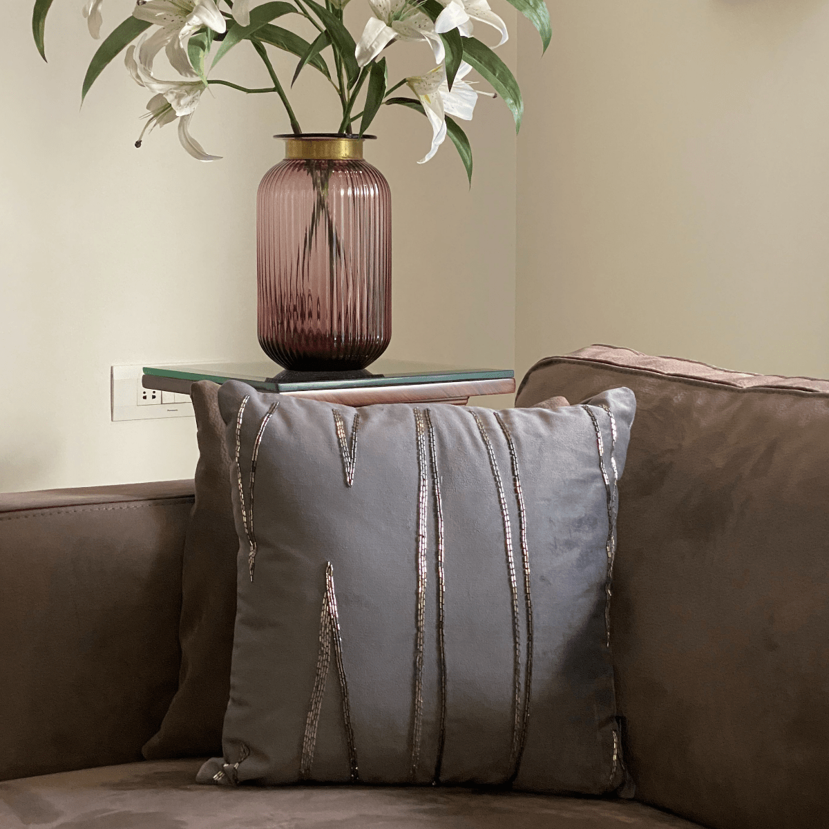 Decorative Draft Dark Grey Velvet Cushion Cover 16x16 - Elysian Home Decor