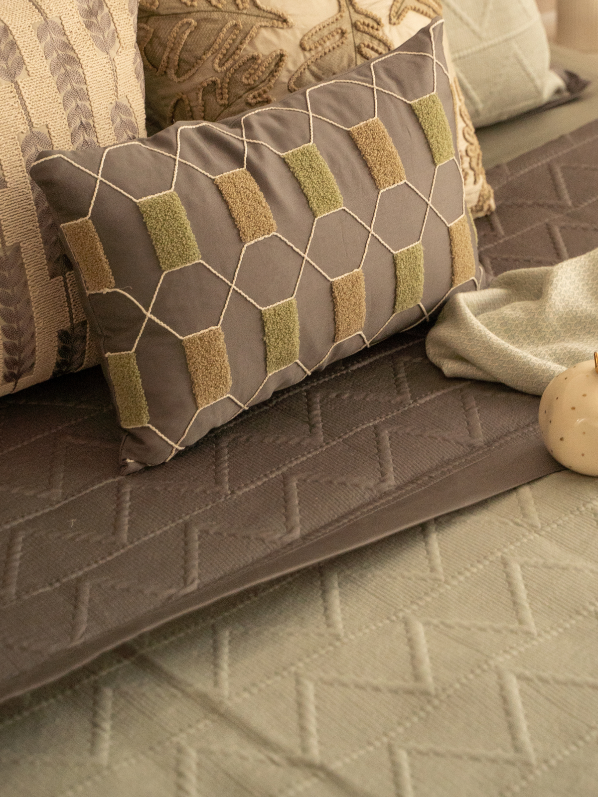 Polygonal Paradise Cotton Embroidered Elephant Grey Cushion Cover 12" X 18" - Elysian Home Decor