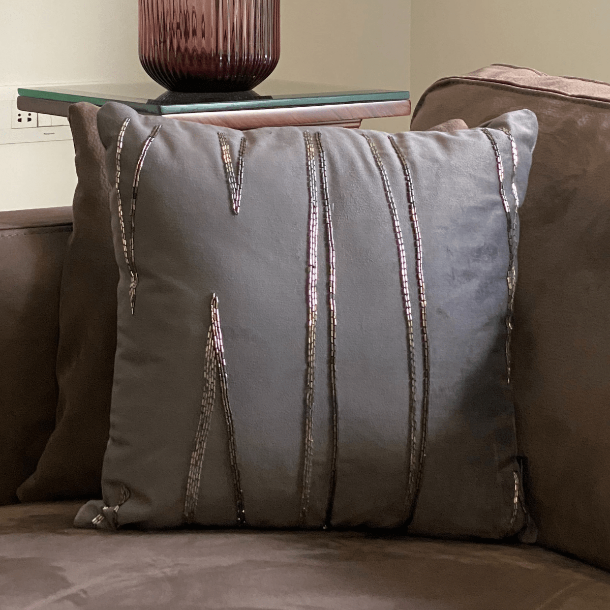 Decorative Draft Dark Grey Velvet Cushion Cover 16x16 - Elysian Home Decor