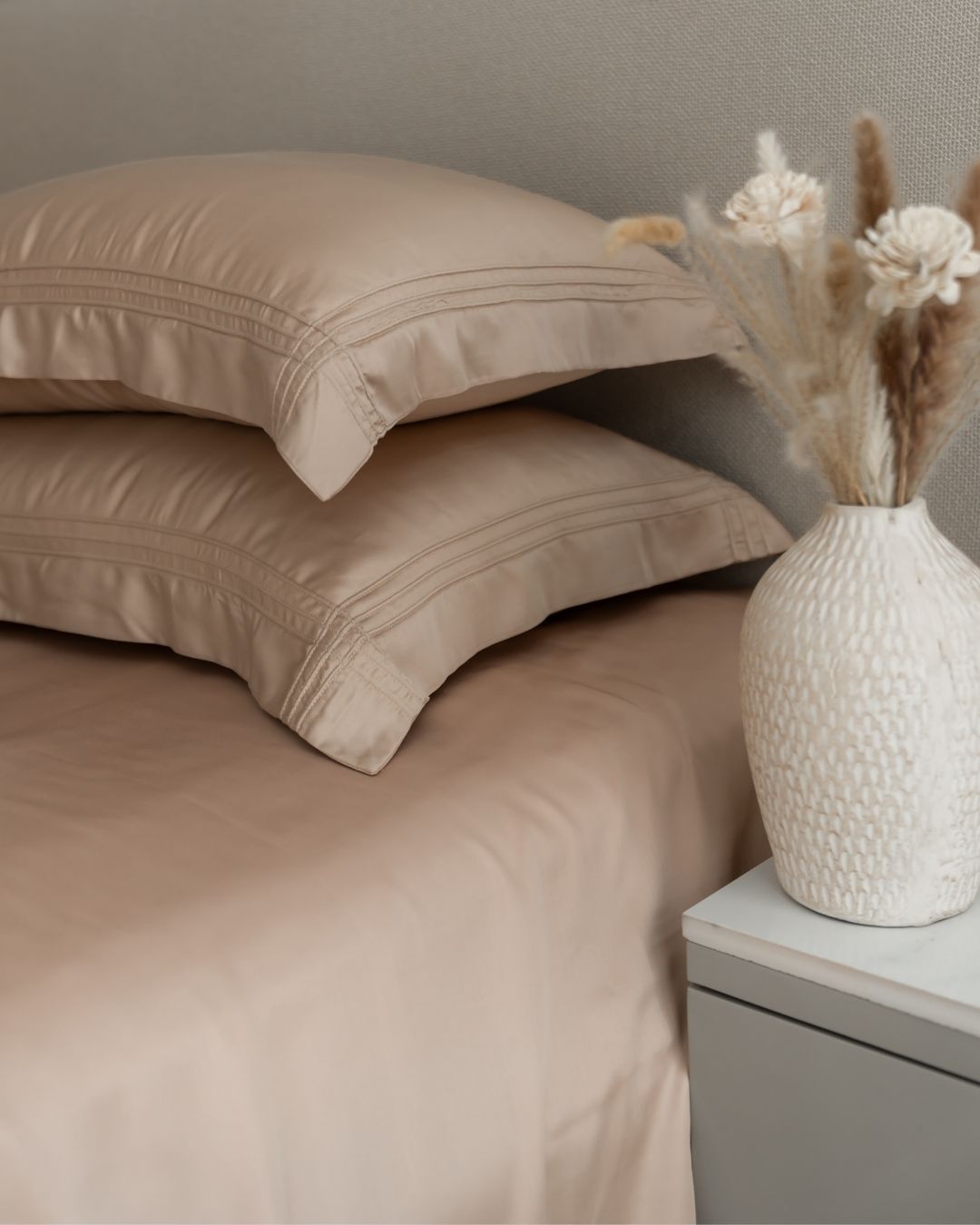Peach Cream Pleated Bamboo Bedsheet Set - Elysian Home Decor