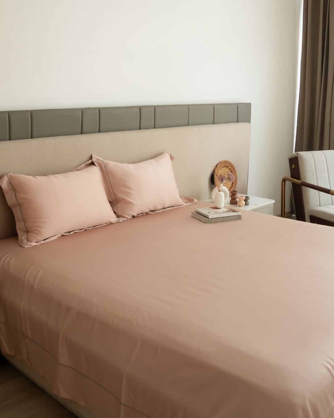 Blush Tencel Bedsheet Set with Lace - Elysian Home Decor