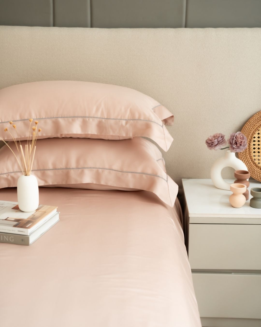 Blush Tencel Bedsheet Set with Lace - Elysian Home Decor