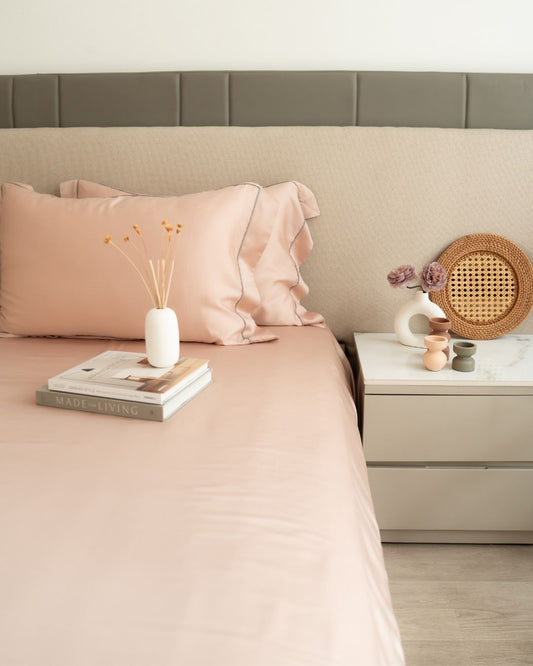 Blush Tencel Bedsheet Set with Lace - Elysian Home Decor