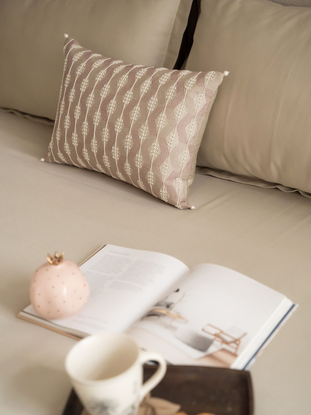 Folded beige pillow covers