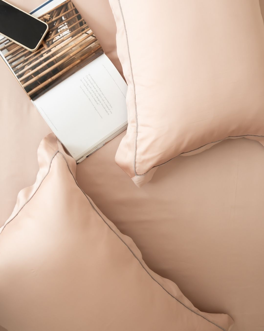Blush Tencel Bedsheet Set with Lace - Elysian Home Decor