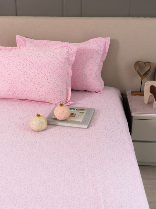 Twinkle Twinkle Lil Star Pink Printed Cotton Bedsheet Set - Elysian Home Decor