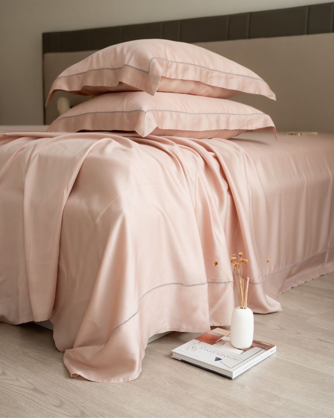 Blush Tencel Bedsheet Set with Lace - Elysian Home Decor