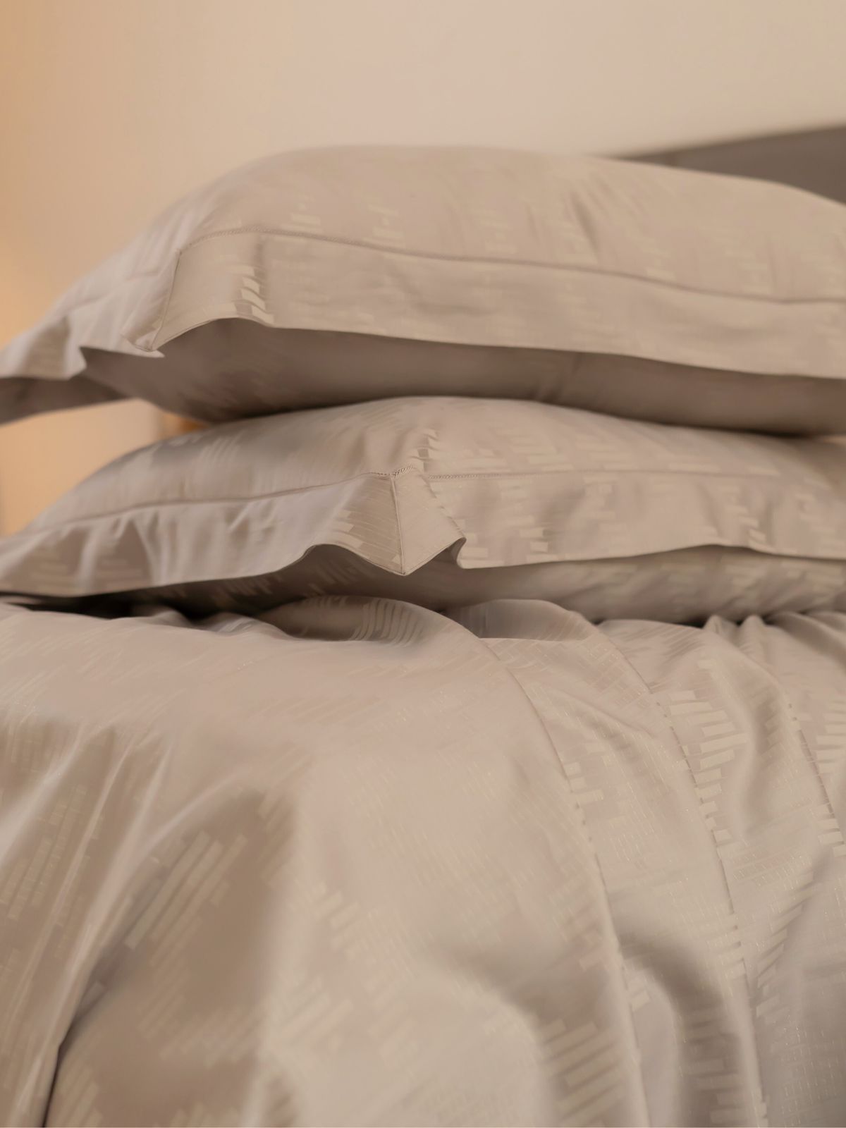 Twilight Silver Premium Tencel Jacquard Bedsheet Set with Lace - Elysian Home Decor