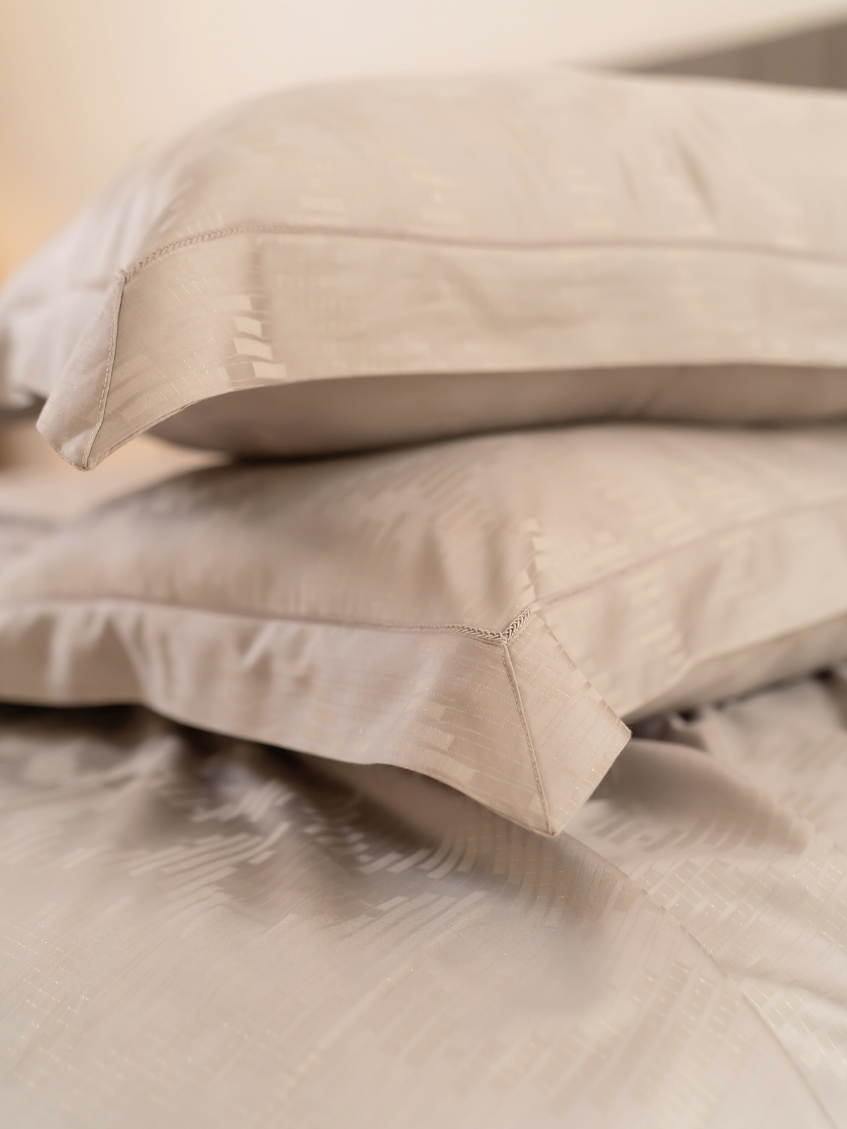 Twilight Silver Premium Tencel Jacquard Bedsheet Set with Lace - Elysian Home Decor