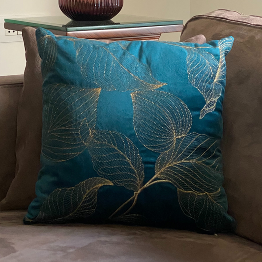 Decorative Leaf Emerald Velvet Cushion Cover 16x16 - Elysian Home Decor