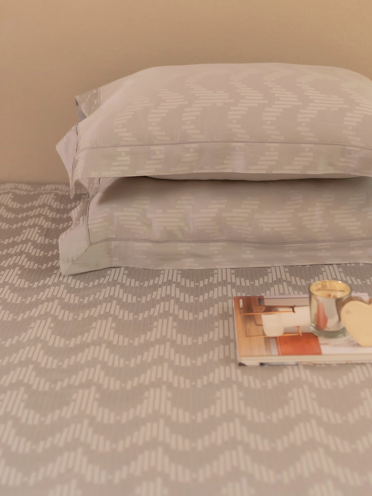 Twilight Silver Premium Tencel Jacquard Bedsheet Set with Lace - Elysian Home Decor