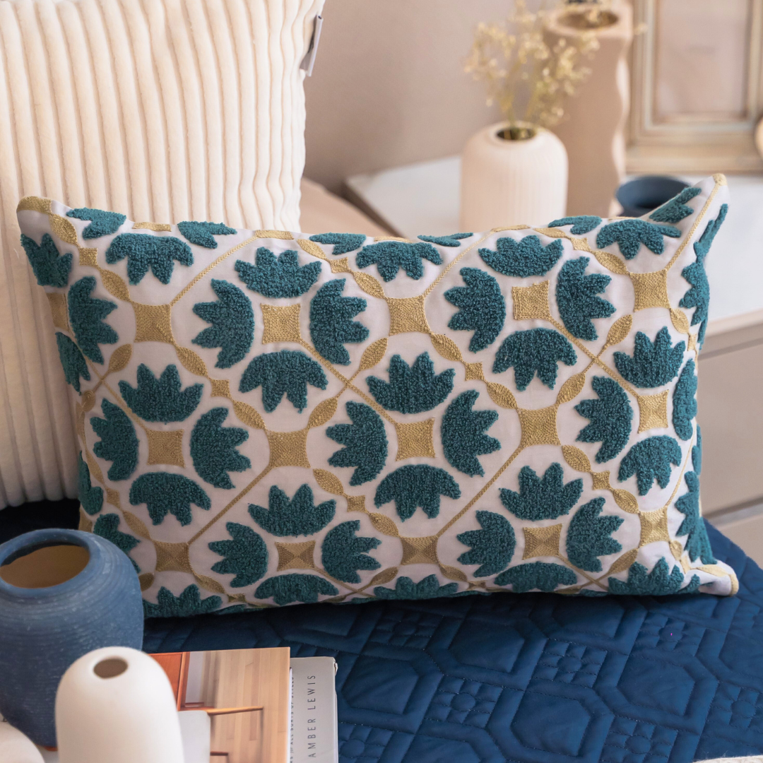 Mariana Pearl Grey Cotton Embroidered Cushion Cover (Size : 12"X18") - Elysian Home Decor