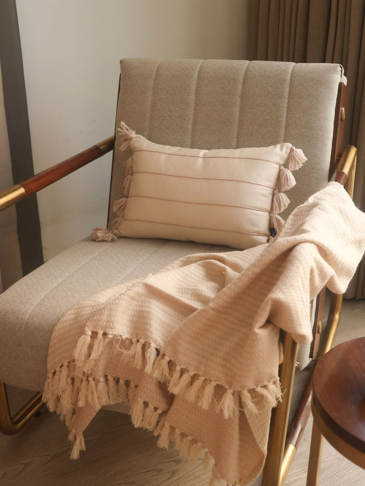 Zen Cotton Embroidered Beige Cushion Cover 12" X 18" - Elysian Home Decor