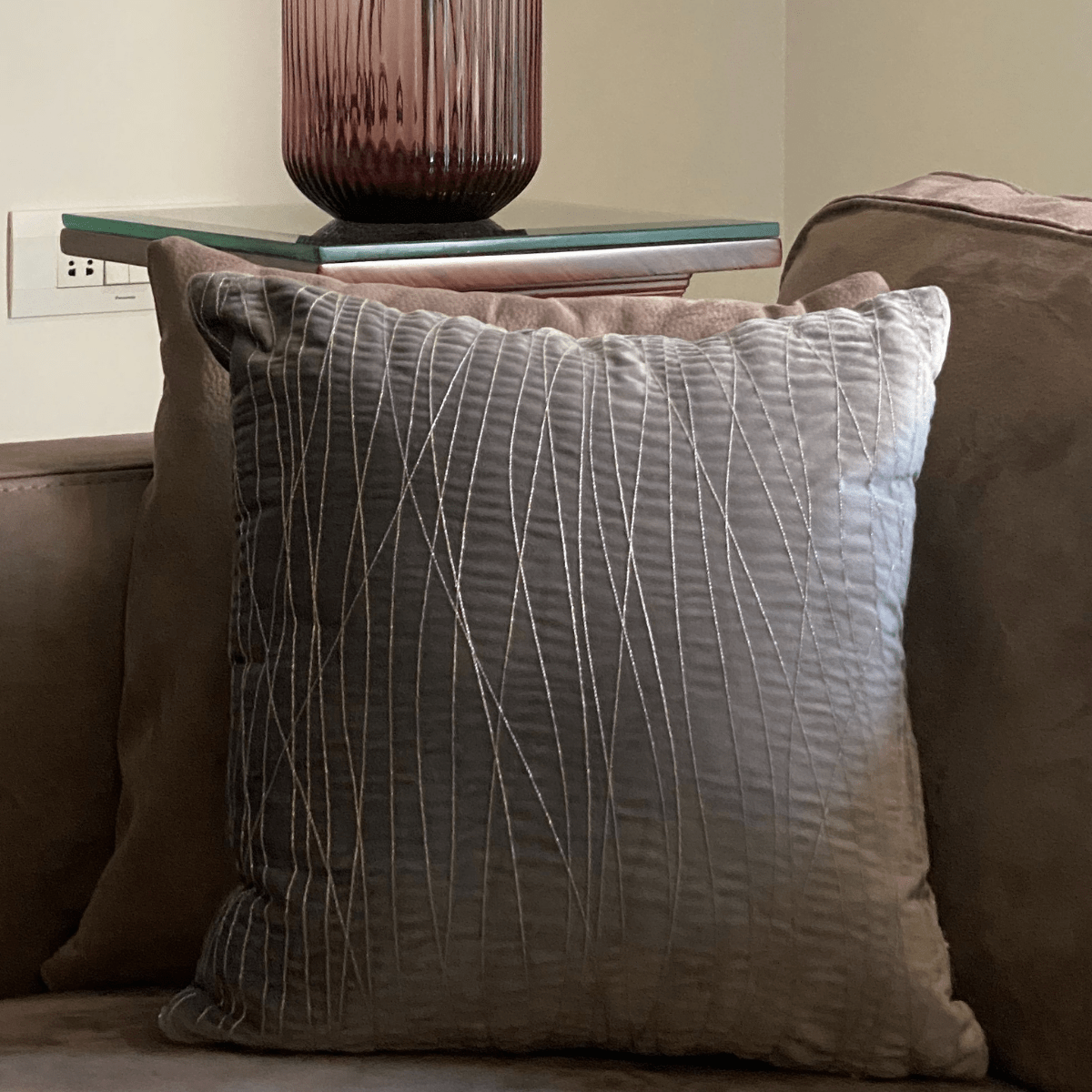 Decorative Silver Stream Dark Grey Velvet Cushion Cover 16x16 - Elysian Home Decor