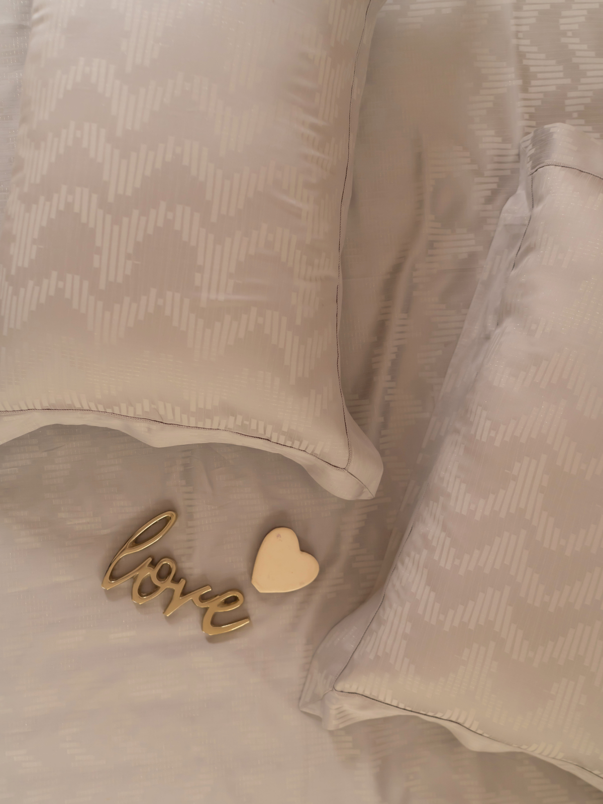 Twilight Silver Premium Tencel Jacquard Bedsheet Set with Lace - Elysian Home Decor