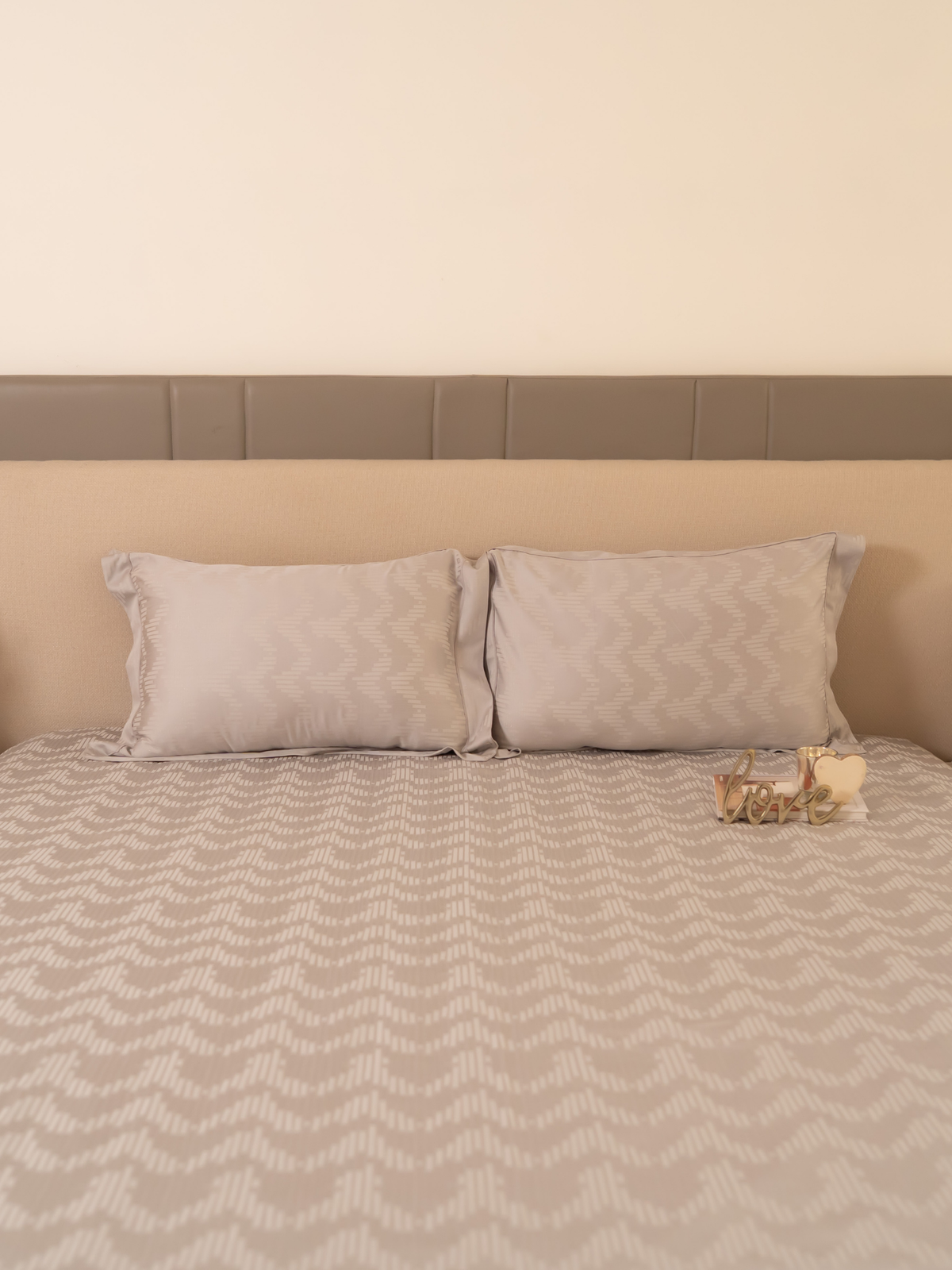 Twilight Silver Premium Tencel Jacquard Bedsheet Set with Lace - Elysian Home Decor