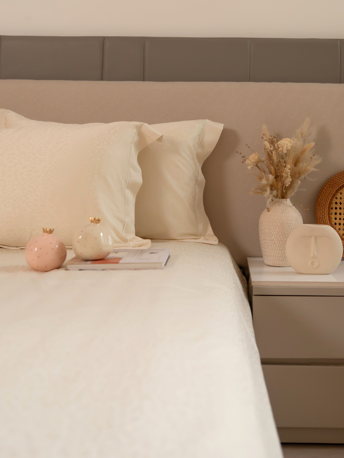Vanilla Frost Premium Tencel Jacquard Bedsheet Set with Lace - Elysian Home Decor