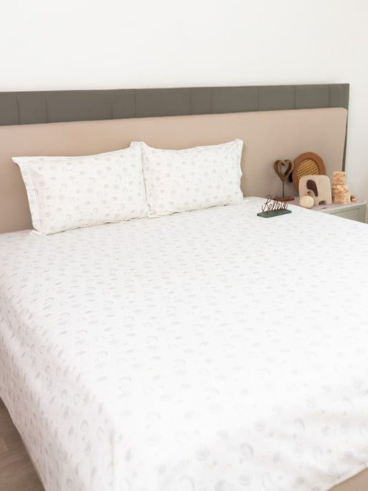 Hedgie Ivory Printed Cotton Bedsheet Set - Elysian Home Decor