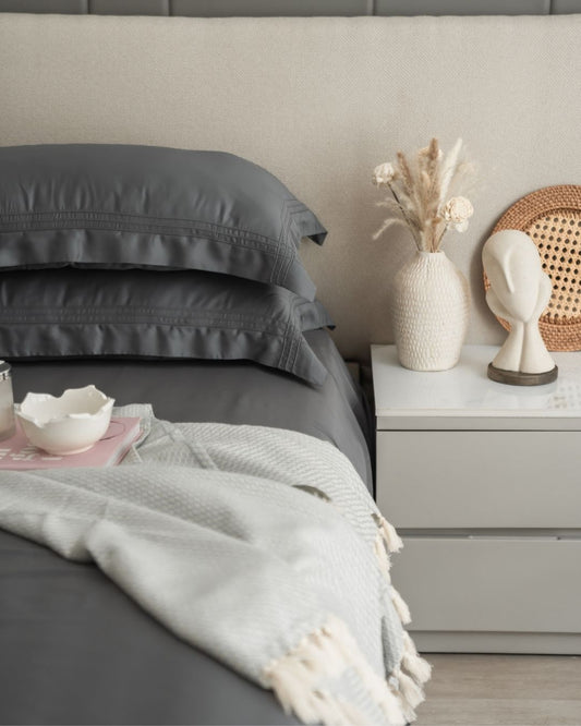 Charcoal Grey Pleated Bamboo Bedsheet Set - Elysian Home Decor