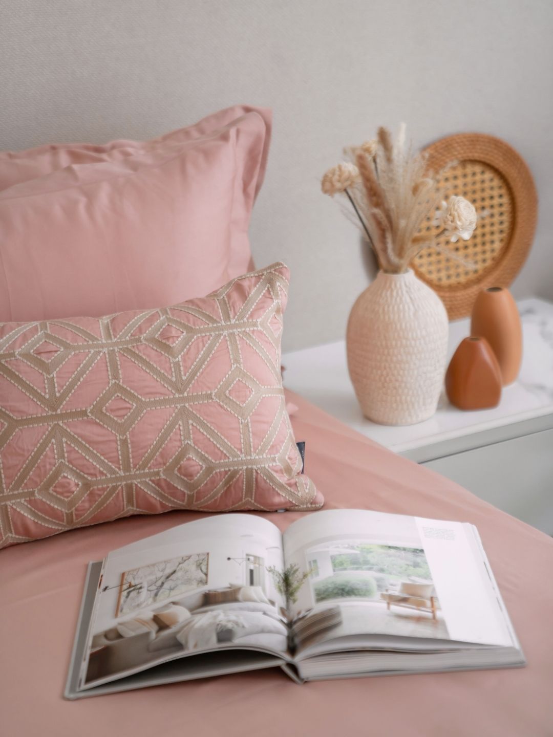 Close-up of rose cotton fabric texture