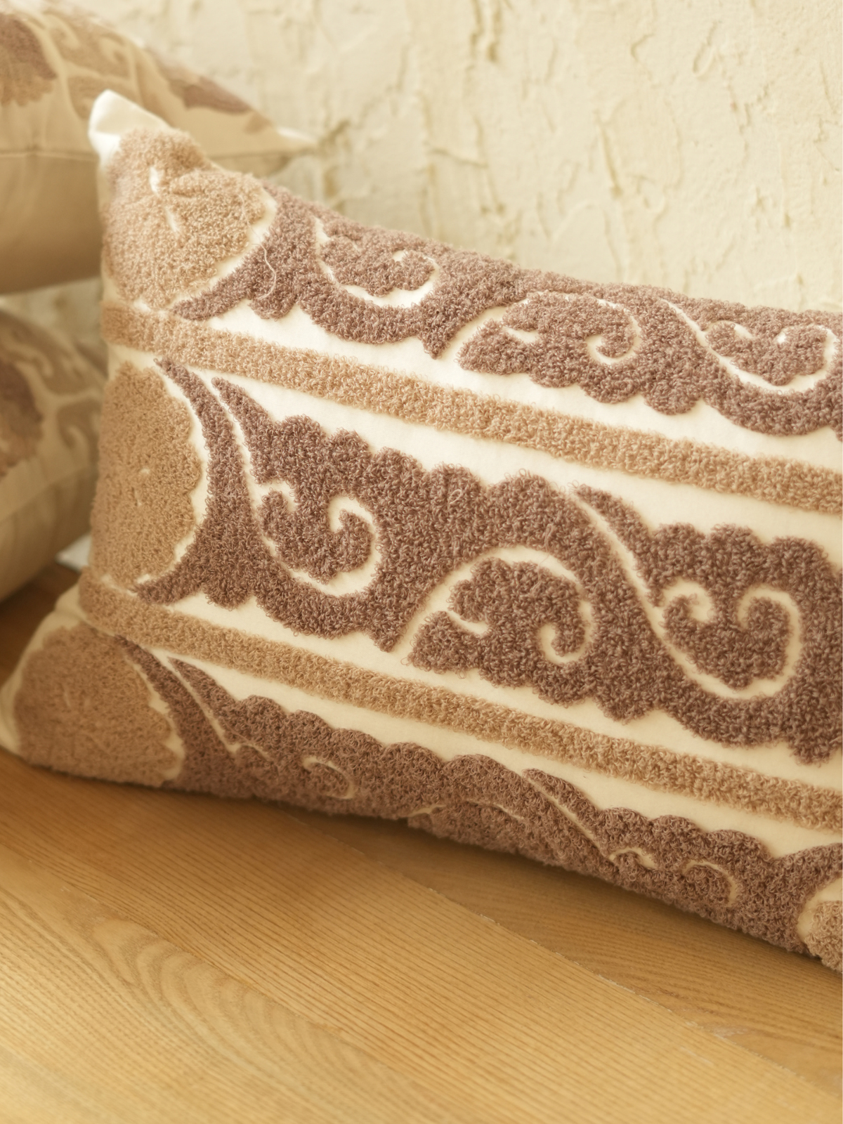 Fantasia Ivory Deco Cotton Embroidered Cushion Cover 12" X 18" - Elysian Home Decor