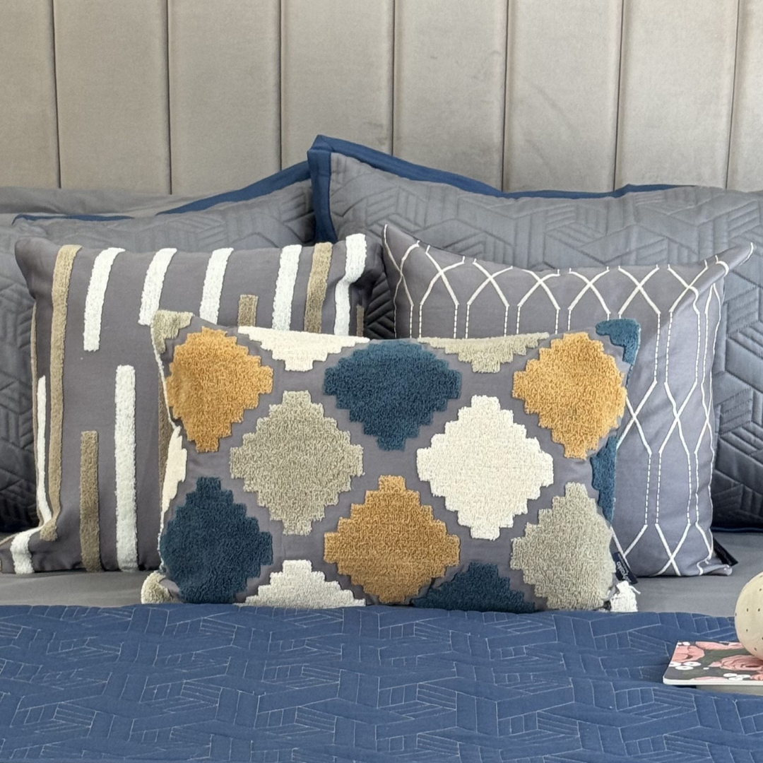 Nicobar Cotton Embroidered Cushion Cover (Size : 12"X18") - Elysian Home Decor