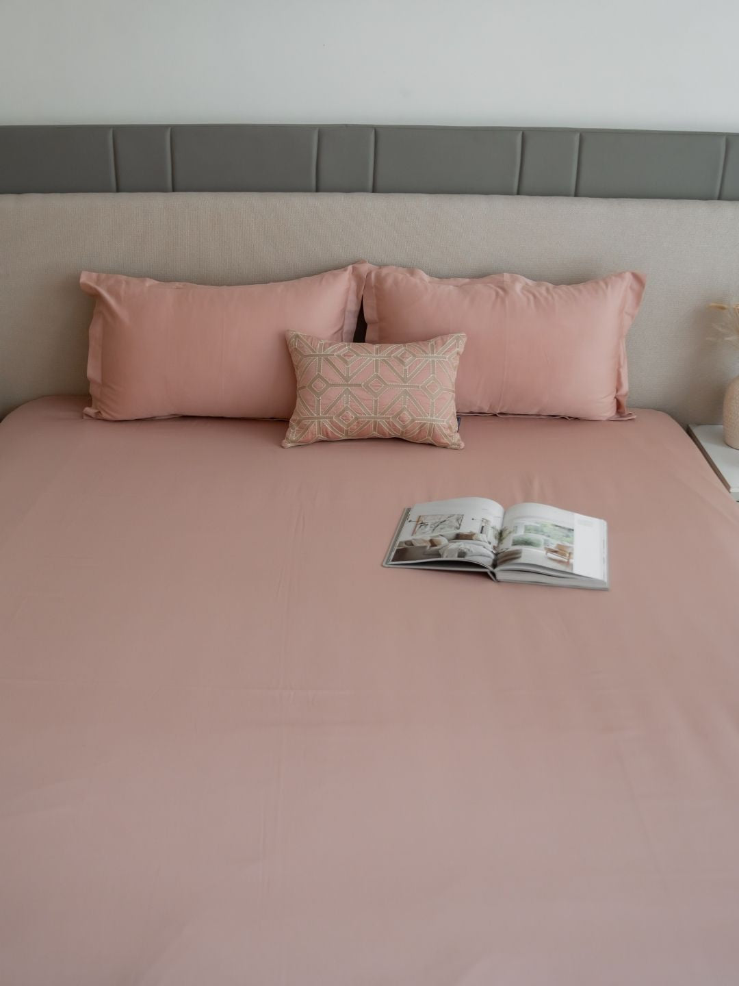 Full bed styled with rose treasure bedsheet set
