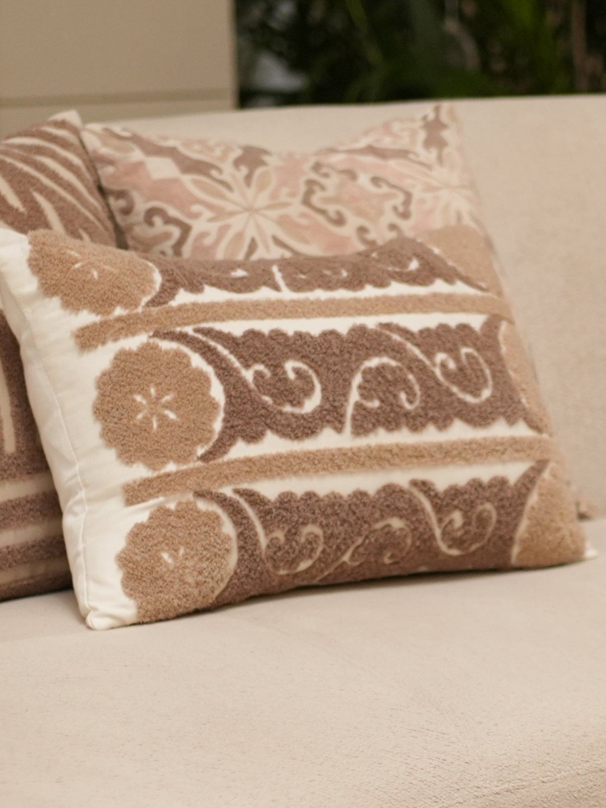 Fantasia Ivory Deco Cotton Embroidered Cushion Cover 12" X 18" - Elysian Home Decor