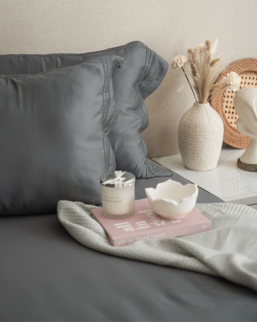 Charcoal Grey Pleated Bamboo Bedsheet Set - Elysian Home Decor