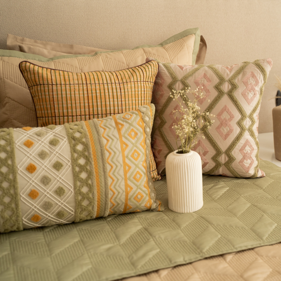 Folk Geo Cotton Embroidered Cushion Cover 12x24 - Elysian Home Decor