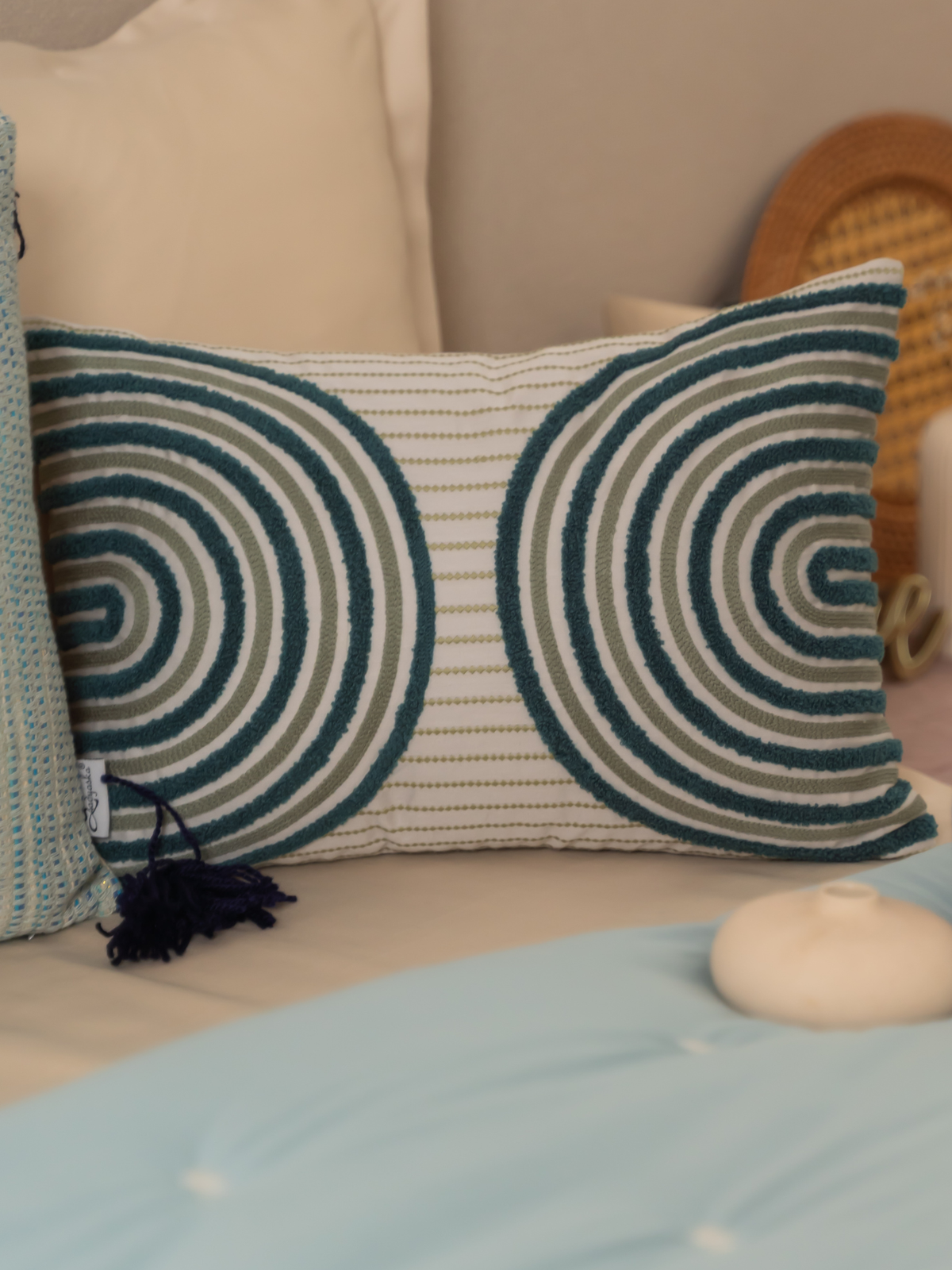 Muse Pearl Grey Cotton Embroidered Cushion Cover 12" X 18" - Elysian Home Decor