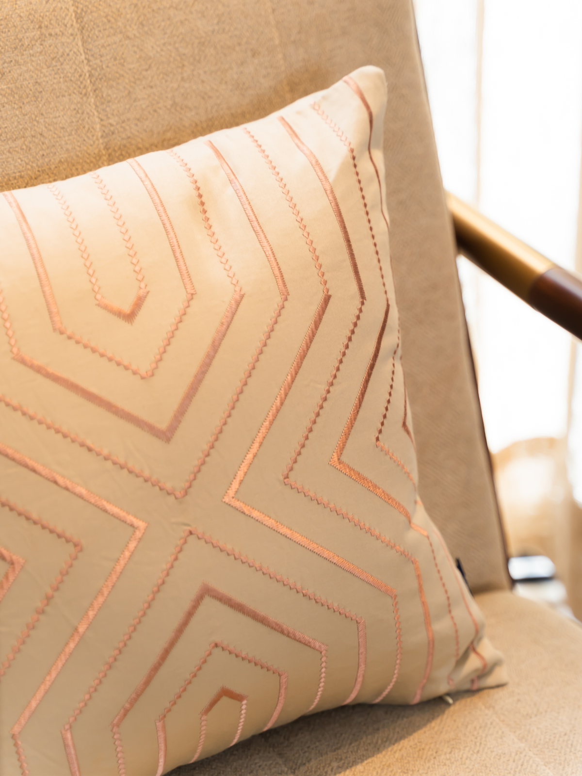 Nessel Beige Cotton Embroidered Cushion Cover 16" X 16" - Elysian Home Decor