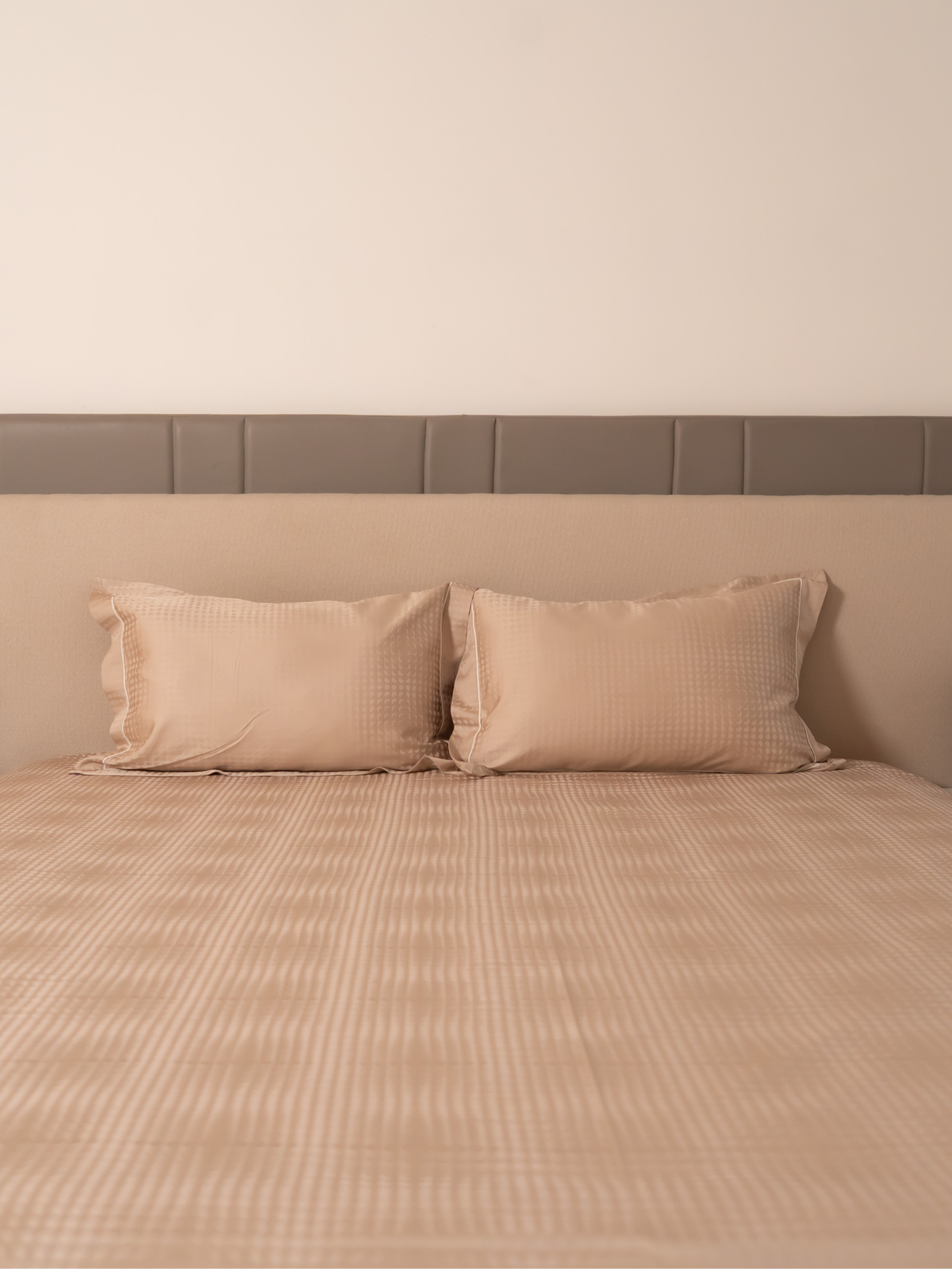 Biscotti Beige Premium Tencel Jacquard Bedsheet Set with Lace - Elysian Home Decor