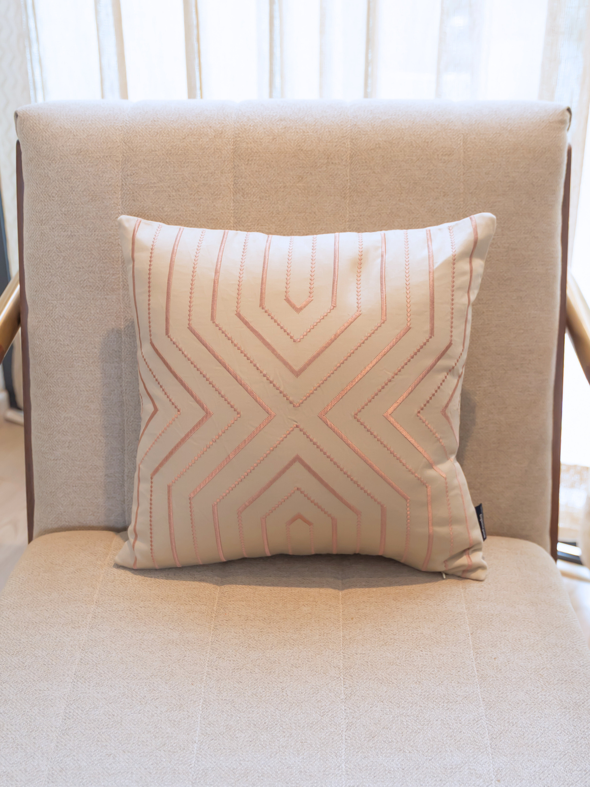 Nessel Beige Cotton Embroidered Cushion Cover 16" X 16" - Elysian Home Decor