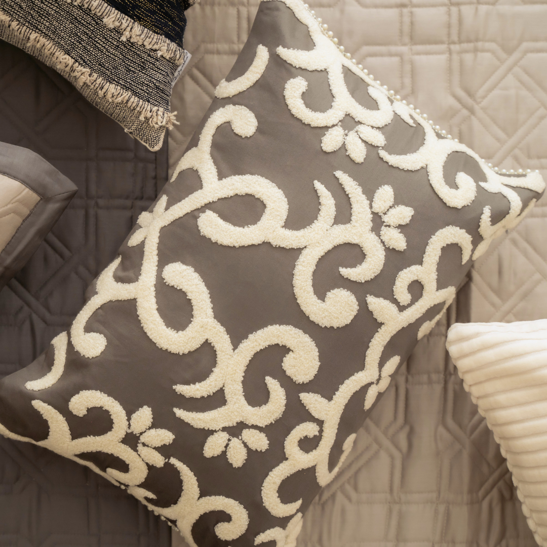 Glace Elephant Grey Cotton Embroidered Cushion Cover (Size : 12"X18") - Elysian Home Decor