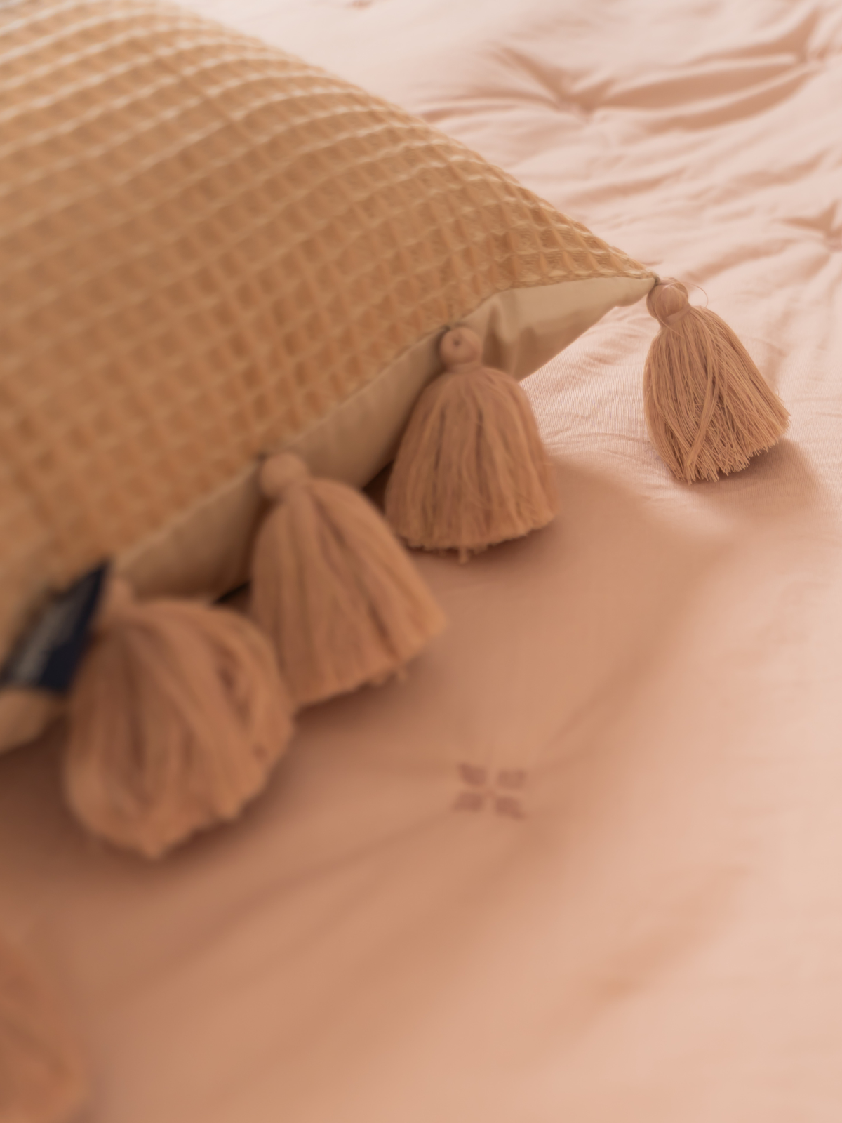 Pristine Oats Beige Textured Woven Cushion Cover with Tassels 12" X 24" - Elysian Home Decor