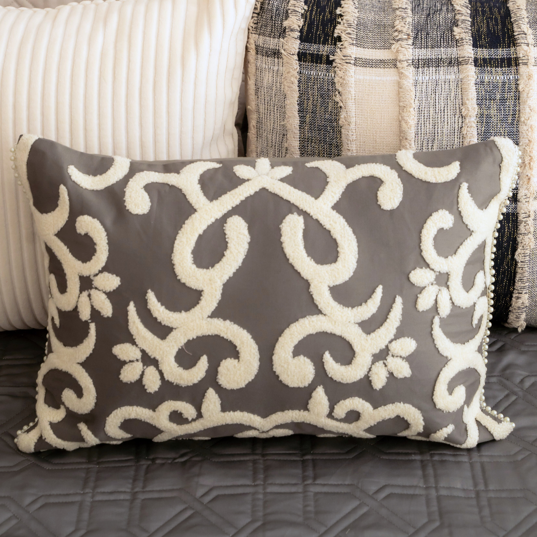 Glace Elephant Grey Cotton Embroidered Cushion Cover (Size : 12"X18") - Elysian Home Decor